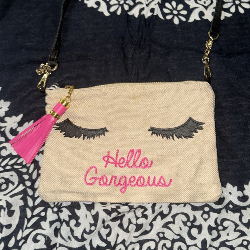 Hello Gorgeous Beige shoulder bag with Pink Tassel